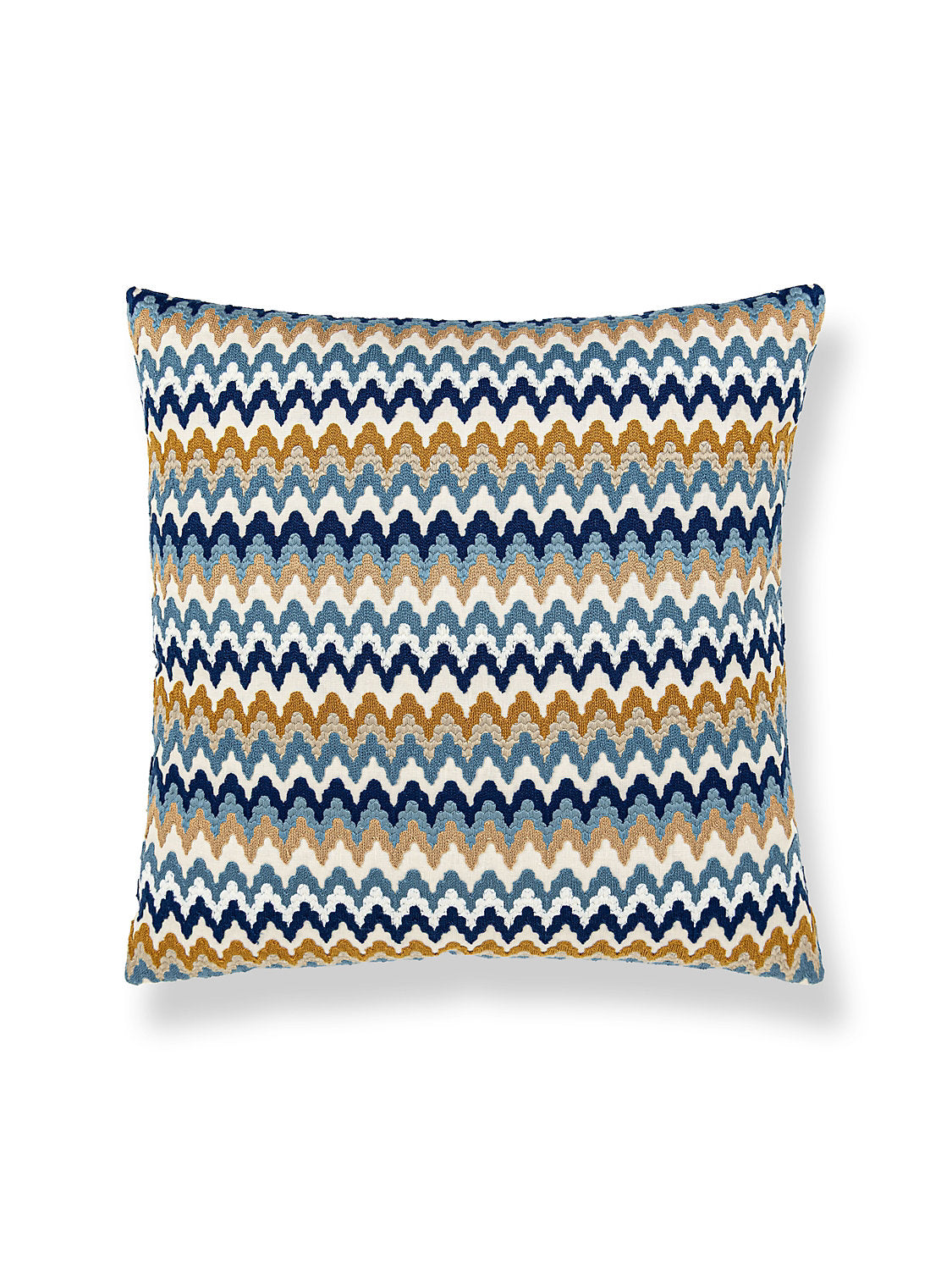 Scalamandre Rainbow Mountain Crewel 22 X 22 - Denim Gold Decorative Pillow
