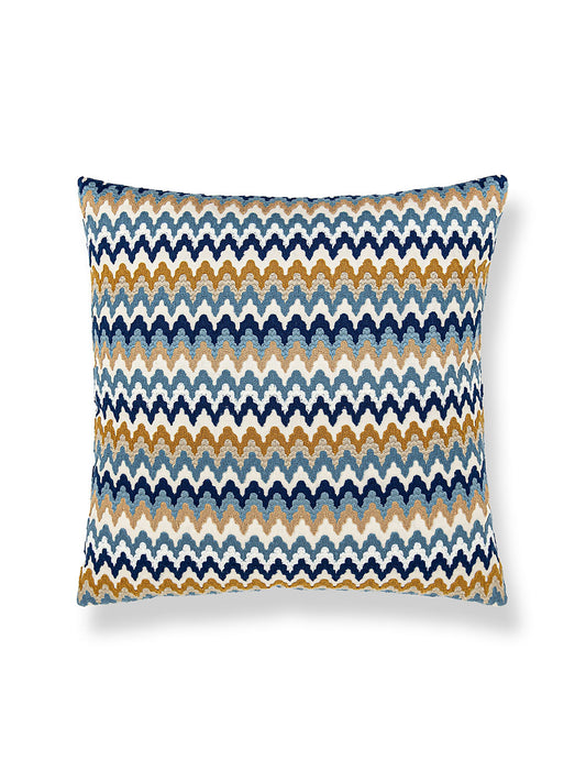 Scalamandre Rainbow Mountain Crewel 22 X 22 - Denim Gold Decorative Pillow