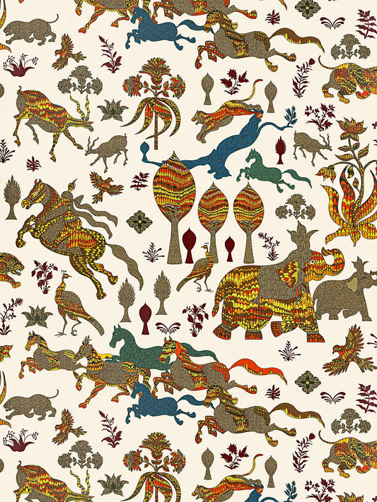 Scalamandre Legends Wallcovering Autumn Wallpaper Bird Animal - White Brown - Special Order