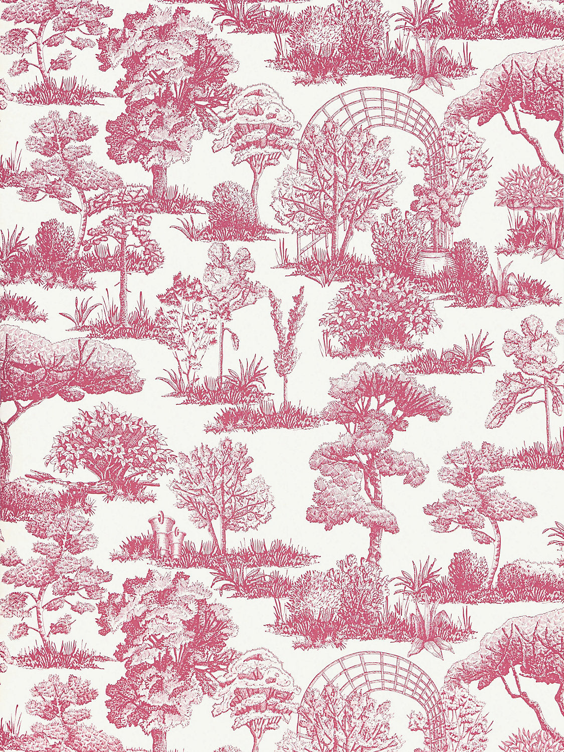 Scalamandre Garden Toile Raspberry Wallcovering