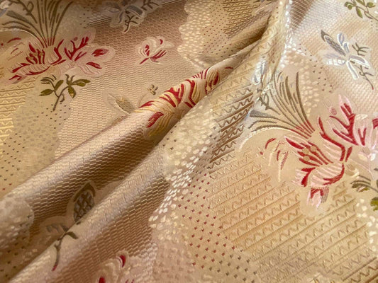 100%silk Lampas Garden Trail French Lace Creamy Gold MSRP USD 300+