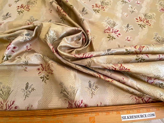 100%silk Lampas Garden Trail French Lace Creamy Gold MSRP USD 300+