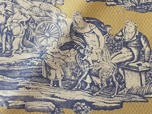 Scalamandre Four Seasons Toile Print Gold Blue English Country Historical Design MSRP USD236/Y