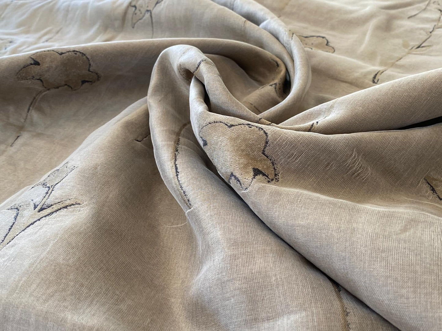 Scalamandre Grey Watkins Orissa Semi Sheer Pewter Silk Double Organza Damask Tulip Wildflower MSRP USD 212/Y