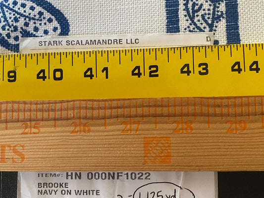 Scalamandre Brooke Navy On White Blue Cotton Linen Print Heavy Cotton Linen Jacobean Flower Albert Hadley