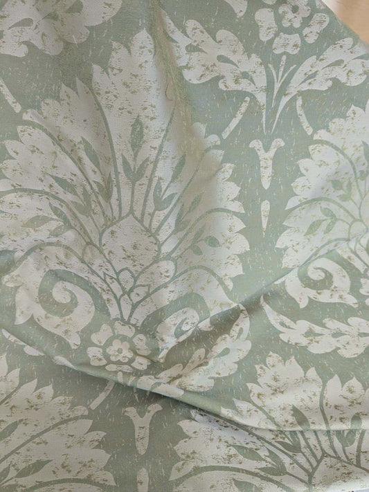 BY Yard 100% Silk Damask Large Stone Paisley "willow" Green Mid Century