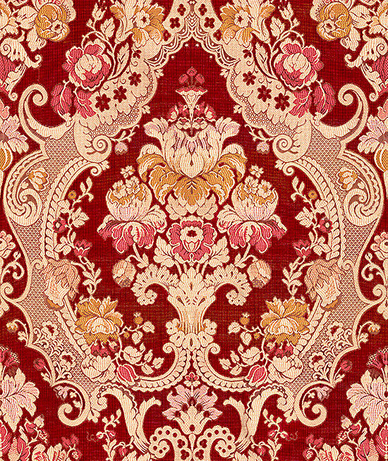 Scalamandre Magnific Red Gold Beige Viscose Cotton Velvet Damask Floral Medallion MSRP USD1,998/y