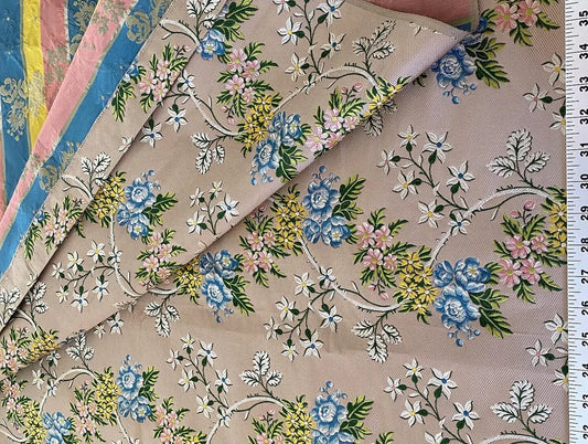 2.5y Tassinari & Chatel Scalamandre 100% Silk Lampas “la Favorite” Flower Lace Pink Blue Green Yellow MSRP USD 2180/yard