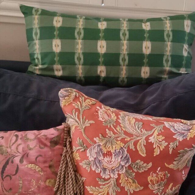 Old World Weavers Scalamandre Balikat Emerald Green White Plaid Print Cotton Ikat Bali Country