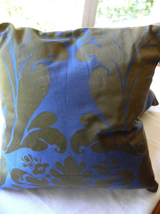 Ann Gish Designer 2 Pillows Damask Navy Blue Olive Gold 15X15" Goose Down MSRP400