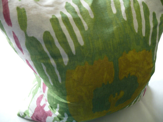 Scalamandre Designer Pillow 18x18" BIG! Ikat Green Pink Yellow