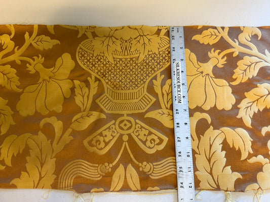 0.3 Yard Scalamandre Nashville Copper & Antique Gold 100% Silk Damask Chinoiserie Peony Flower Basket Circa 1830