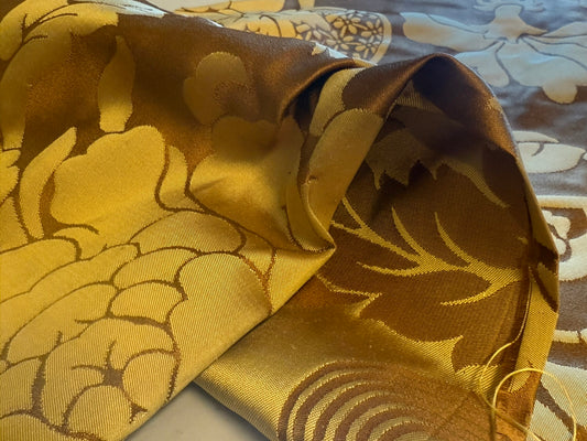 0.3 Yard Scalamandre Nashville Copper & Antique Gold 100% Silk Damask Chinoiserie Peony Flower Basket Circa 1830