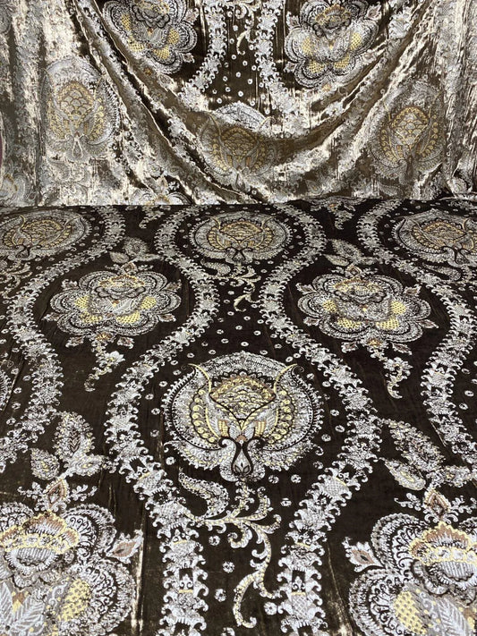 Brunschwig & Fils Octavia Silk Velvet Print Tiger's Eye Black Brown Gold MSRP USD 394/y