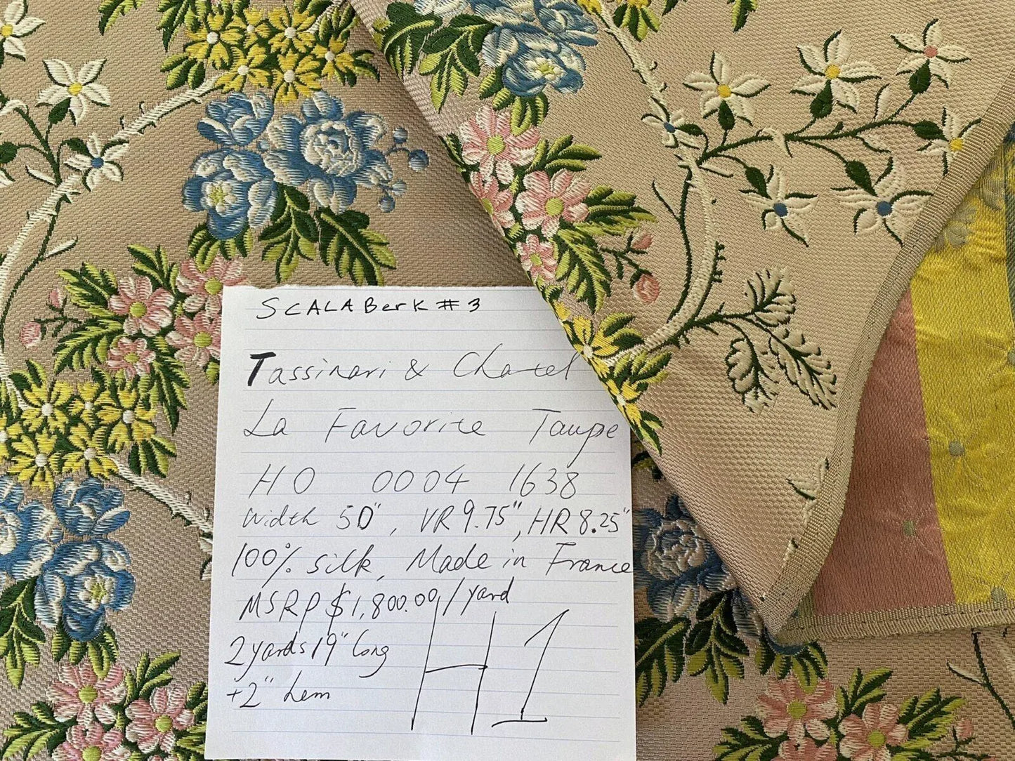 2.5y Tassinari & Chatel Scalamandre 100% Silk Lampas “la Favorite” Flower Lace Pink Blue Green Yellow MSRP USD 2180/yard