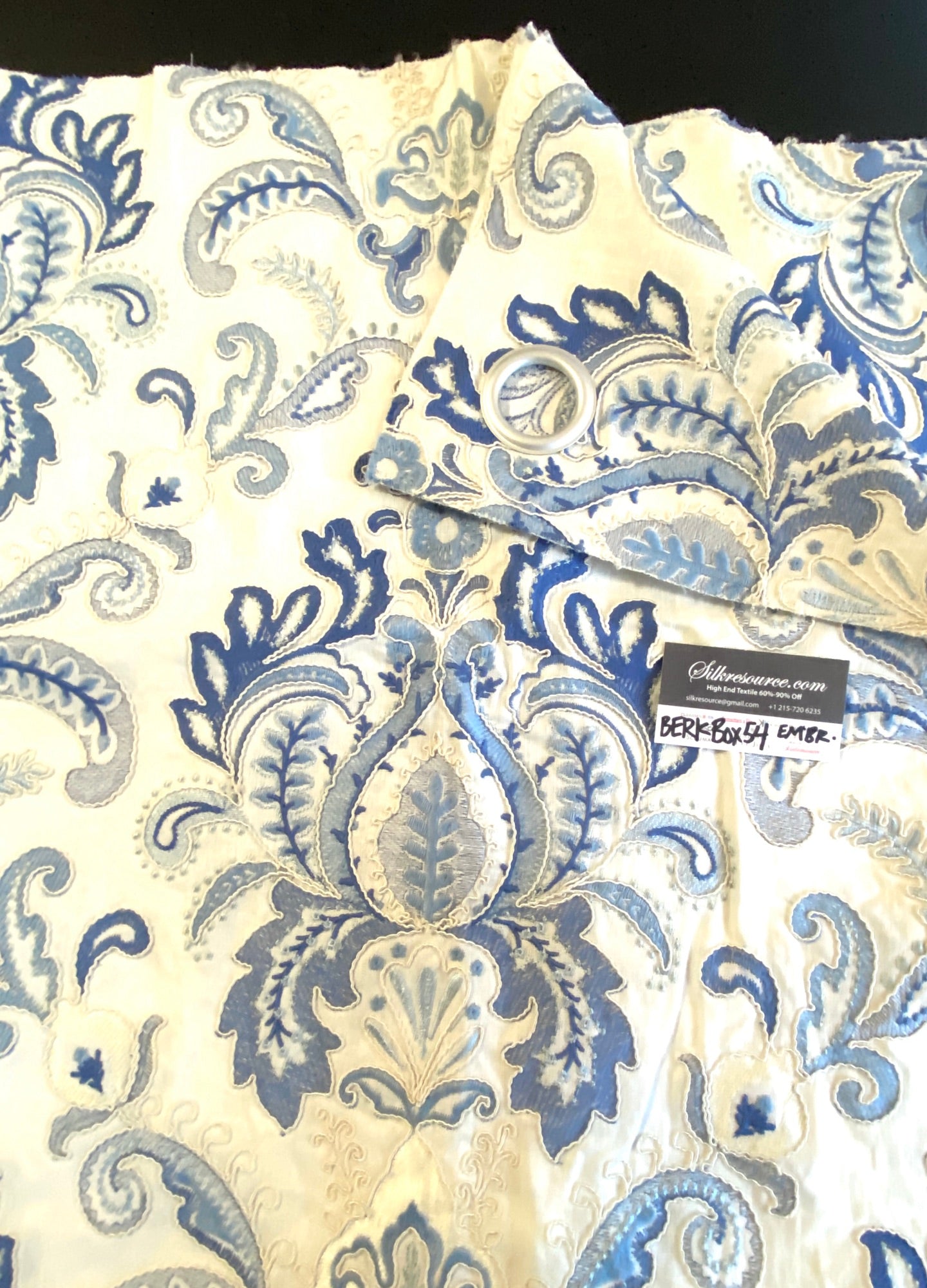 4 Berkbox54 1.4yard Scalamandre AVA DAMASK EMBROIDERY Linen Damask Blue on White MSRP $391/Y