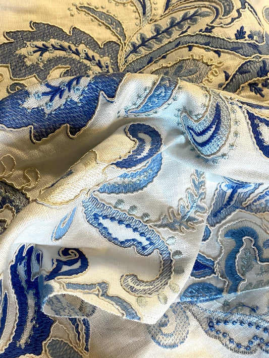 4 Berkbox54 1.4yard Scalamandre AVA DAMASK EMBROIDERY Linen Damask Blue on White MSRP $391/Y