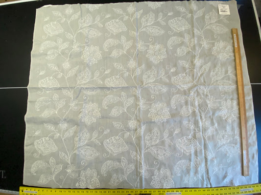 3 Berkbox54 1.25Y x 55" Scalamandre Madhavi White on Seagreen Linen Embroidery Gray Botanical MSRP USD 272/Y