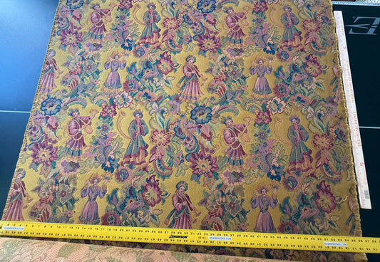 Scalamandre Biliken Yellow Mediaval Lady Heavy! Wool Tapestry Music Dance Renaissance Fair Harvest USD 288/y