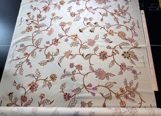 1.7yards Oscar de la Renta Ankasa Crewel Flower Cotton Print Natural Beige Terracotta Floral
