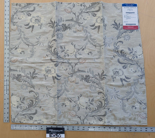 72 EV50 27" x 26"Scalamandre Square Old World Weavers Allegra Lampas Iii Silver Patina MSRP USD 796/yard