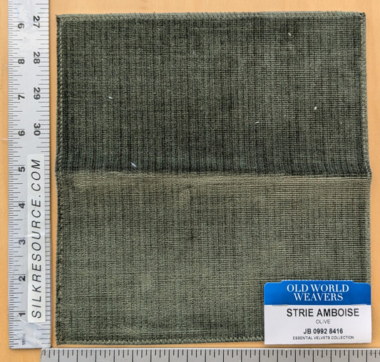 Scalamandre Strie Amboise Olive Green Velvet Cotton Old World Weavers Cotton Velvet MSRP USD 208/Yd