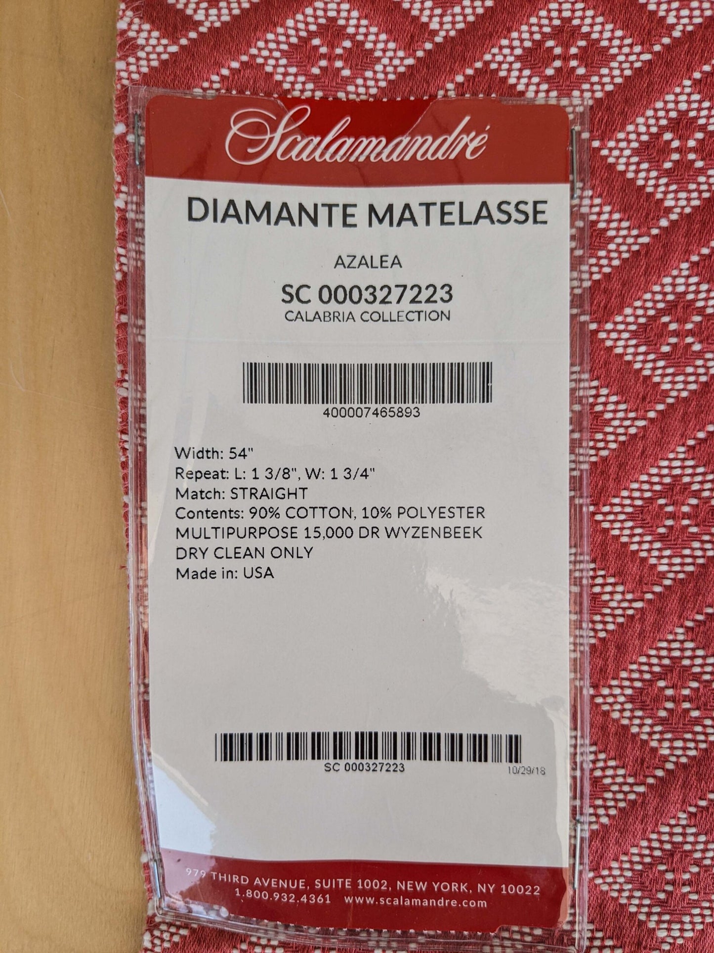 32 EV37 18" x 26" Scalamandre Diamante Matelasse Azalea Red White Cotton Polyester Diamond MSRP USD298/y