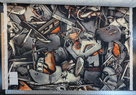 Scalamandre Gaultier Fangio Terra Cotton Print Formula One Race Car Metal Art - Gray Orange - By The Yard