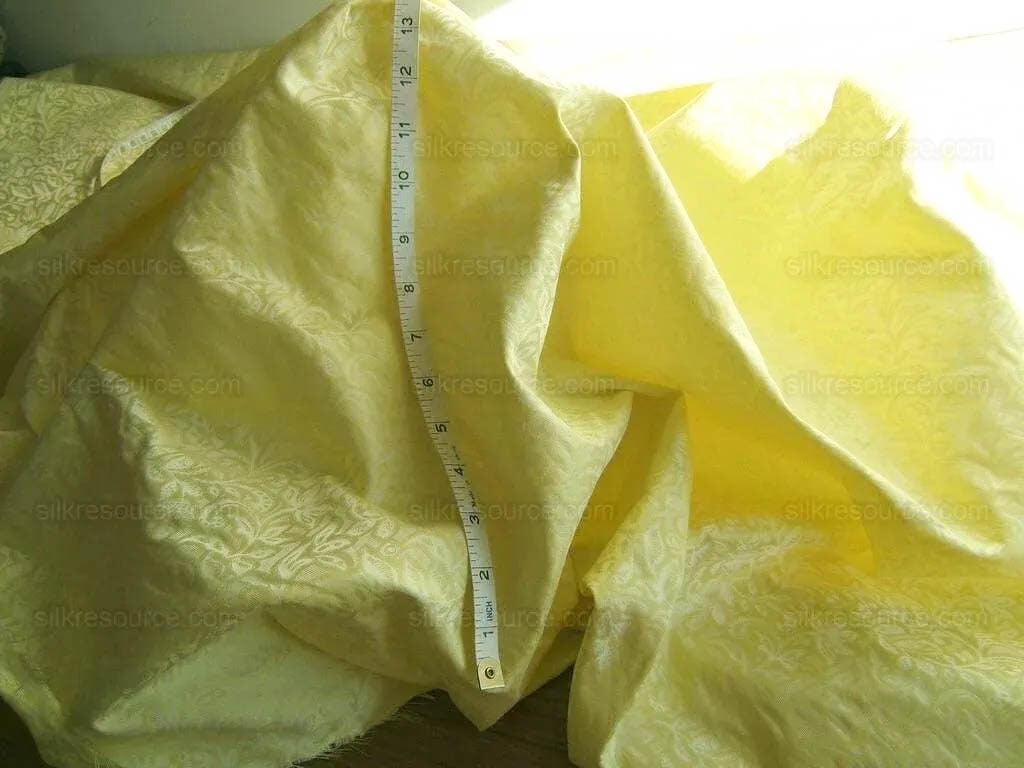 Scalamandre Calista 100% Silk Damask Lemon Yellow Silver Silk Vine Foliage Damask