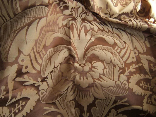 By Yard Brunschwig & Fils Lorenzo Rubelli Silk Damask Renaissance Chocolate Brown Gold
