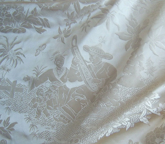 100%SILK CHINOISERY MUSIC GARDEN TOILE "PEARL" PEARLY WHITE SUPE