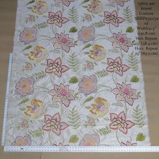 By Yd Kravet Couture Floral Thread Corded Embroidery Exquisite Jacobean Flowers MSRP USD 350/Y