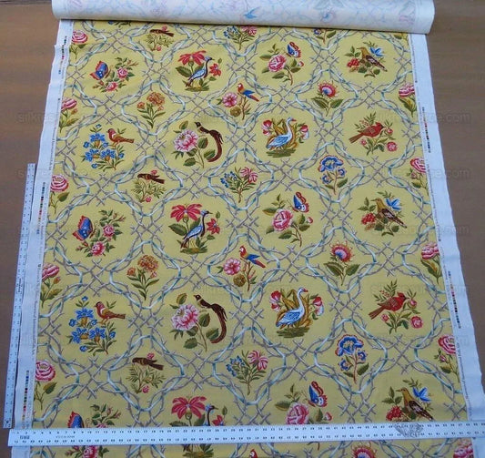 BTY BRUNSCHWIG & FILS SERENATA FOLK ART CHINIOSERIE FLOWER BIRD