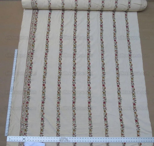 By Yd Lee Jofa Zoe Embroidery Stripe in Currant Red Cream White Crewel Flower Cotton MSRP USD 236/y