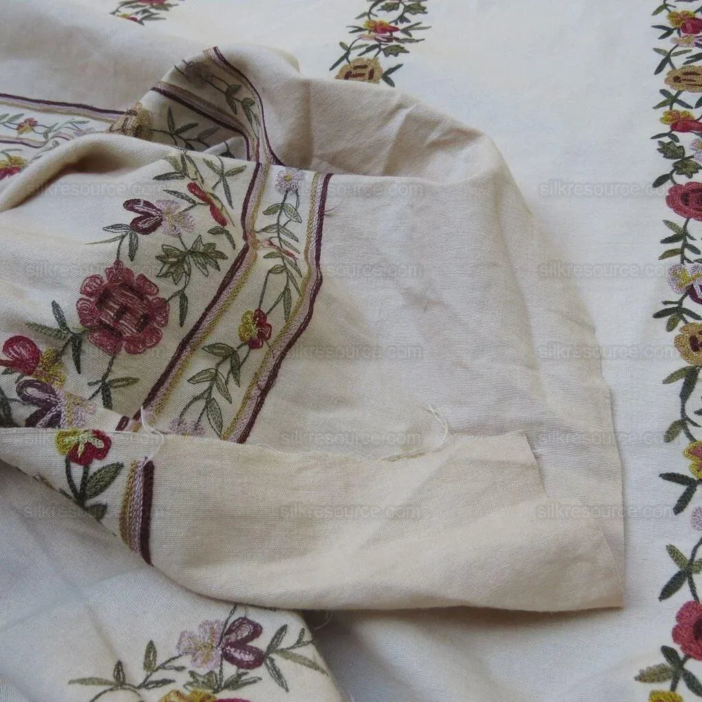 By Yd Lee Jofa Zoe Embroidery Stripe in Currant Red Cream White Crewel Flower Cotton MSRP USD 236/y