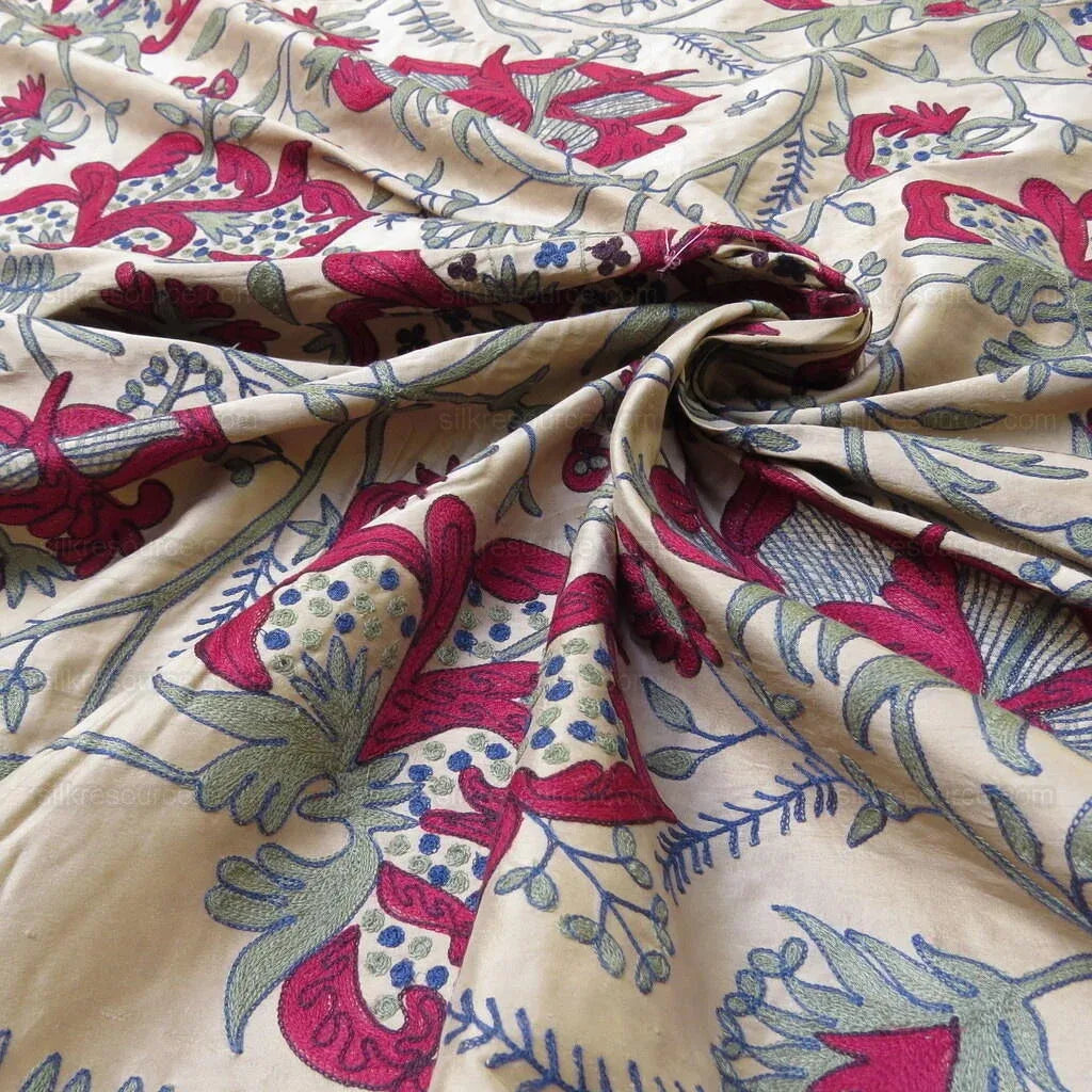 Bty Lee Jofa Darcy Embroidery Crewel Flower William Morris Wine