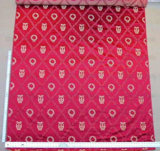 By Yd Kravet Couture Empire Trellis in Crimson Neoclassical Silk Red Gold Neoclassical Laurel Wreath Harp Music Art Crimson MSRP USD368/Y