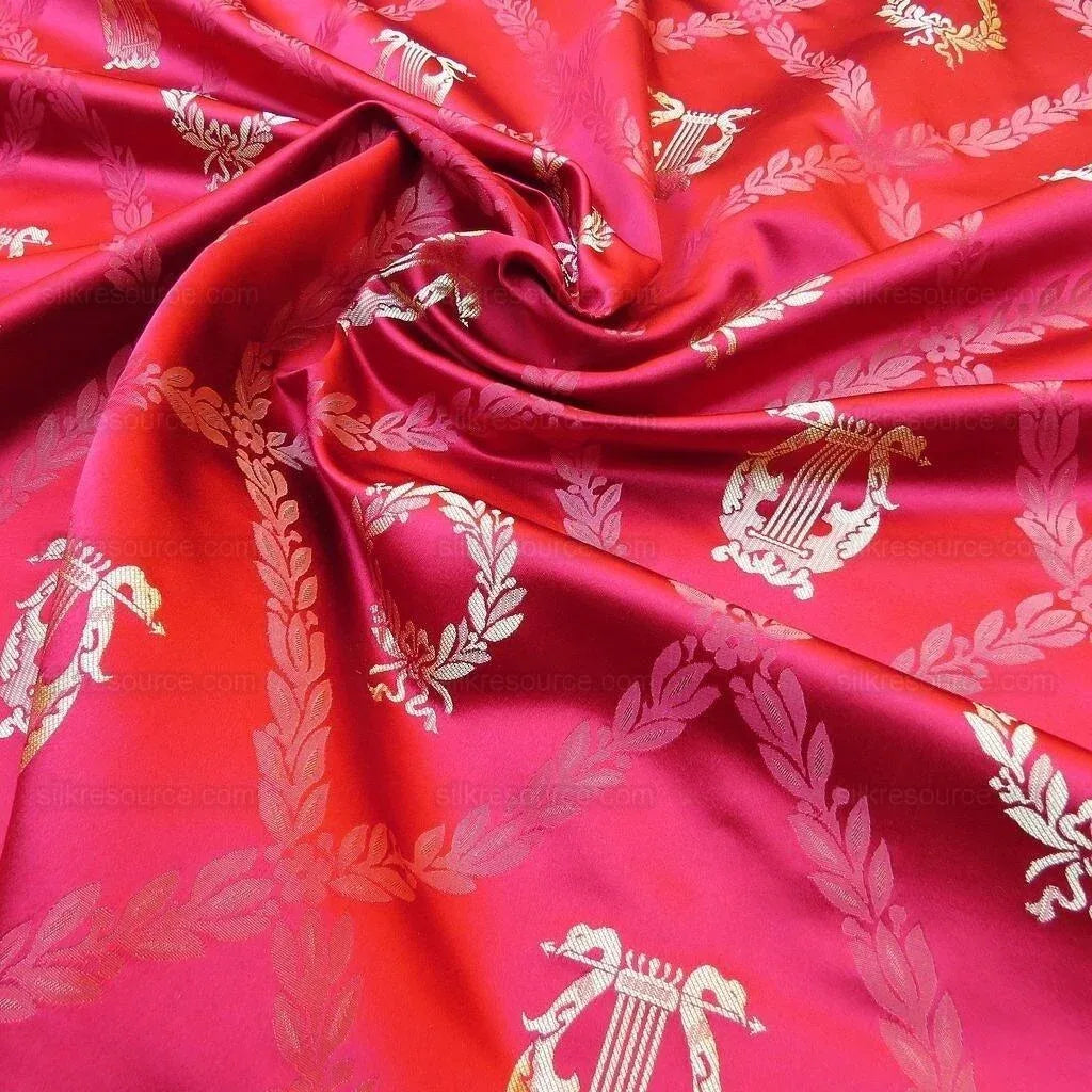 By Yd Kravet Couture Empire Trellis in Crimson Neoclassical Silk Red Gold Neoclassical Laurel Wreath Harp Music Art Crimson MSRP USD368/Y