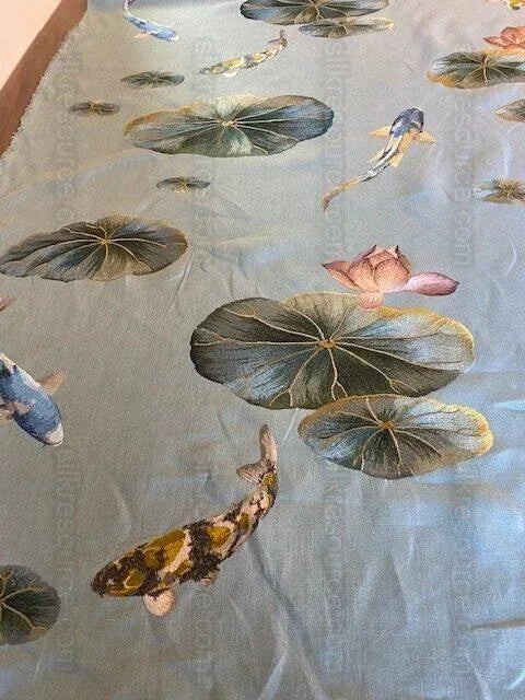 Kravet Lotus Pond Koi Fish Linen Embroidery Sage Green MSRP USD 394Y