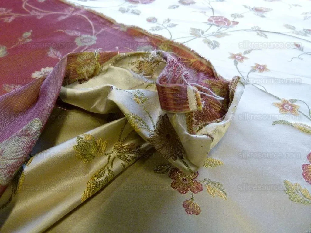BY Yard Kravet Villa Carlotta Pongee 100% silk Lampas Chinoiserie Peony Rose Vine Pale Gold MSRP USD 354/Y