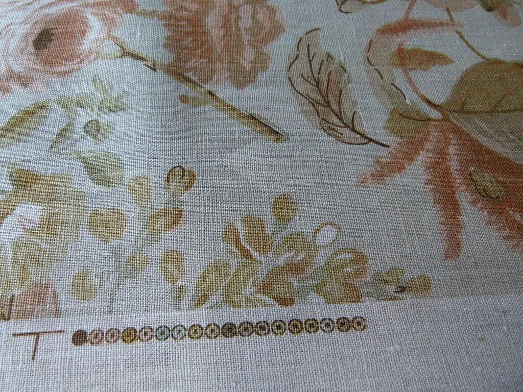 Lee Jofa Clarendon Linen Print Floral Beige Pink Blue Natural English Cottage Garden Heavy Linen Lilac Rose - By The Yard- MSRP USD 276/y