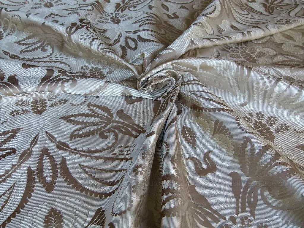 By Yd 100% Silk Lampas Edina Gold Bronze Beige Classic Artichoke Rose MSRP USD 300/Y