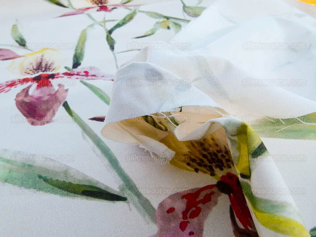 Scalamandre Lady Slippers Grey Watkins Cream Print Orchid Cotton Tropical MSRP USD 236/Y