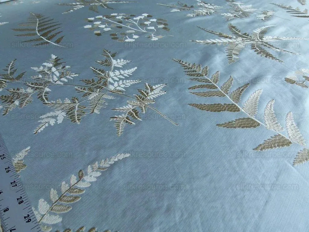 Scalamandre Hill Stead Aqua Mist Blue Fern Embroidery Foliage MSRP USD 112/Y