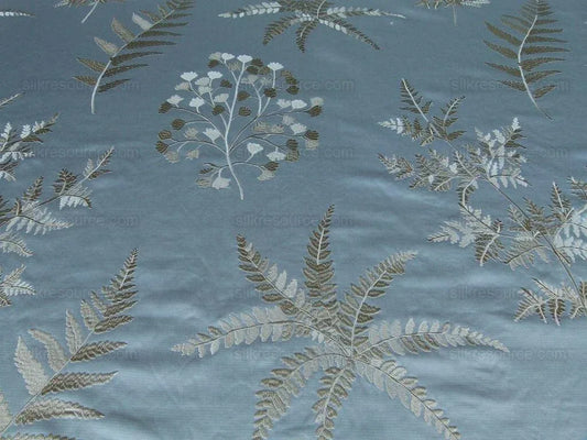 Scalamandre Hill Stead Aqua Mist Blue Fern Embroidery Foliage MSRP USD 112/Y