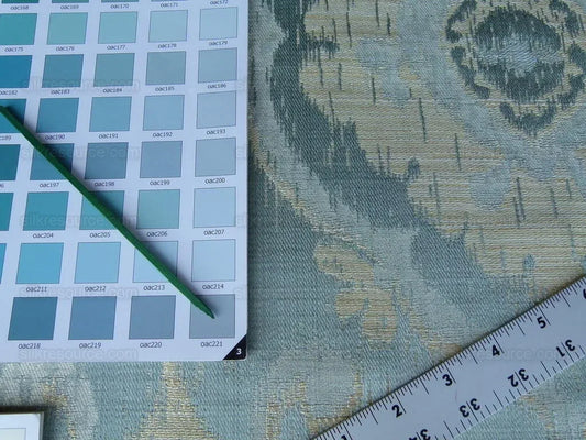 0.25 Yd Scalamandre Libretto Light Teal Blue Medallion Lampas MSRP USD 256/Y
