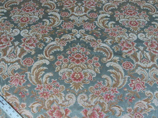 By Yd Scalamandre Cervino Multi on Celadon Blue Pink Floral Damask MSRP 312USD/y