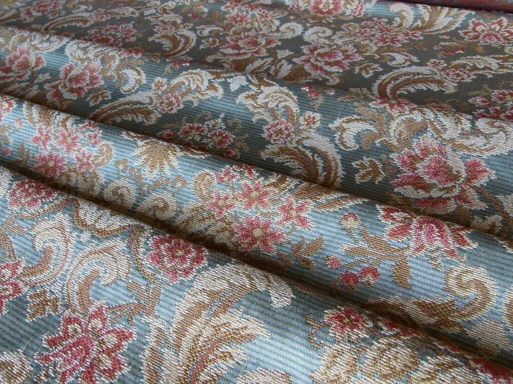 By Yd Scalamandre Cervino Multi on Celadon Blue Pink Floral Damask MSRP 312USD/y