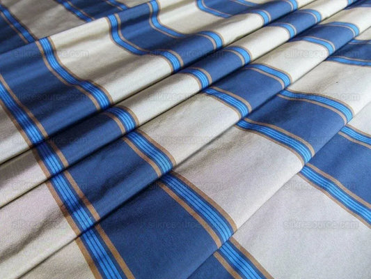 Scalamandre Bost Stripe Blue & Beige Tan Silk Fr England MSRP USD 200/Y