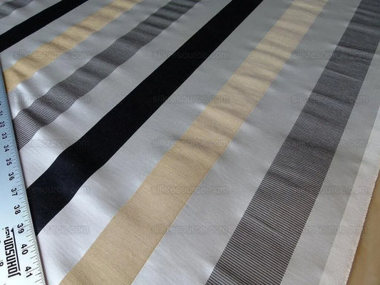 0.4Y Scalamandre Gilles Stripe Ebony Gold & Dark Taupe Classy Silk Linen Jacquard Heavy Stripe MSRP278/y